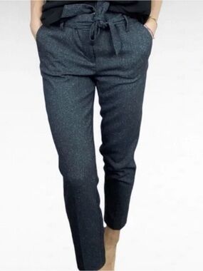 LOFT Gray Blue Belted Marisa Trousers 4 petite minimalist chic